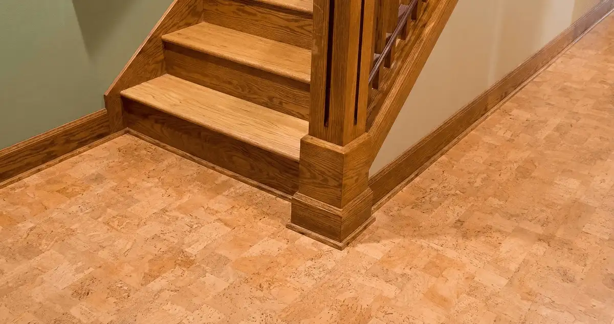 End of a staircase with cork flooring in Seattle, WA